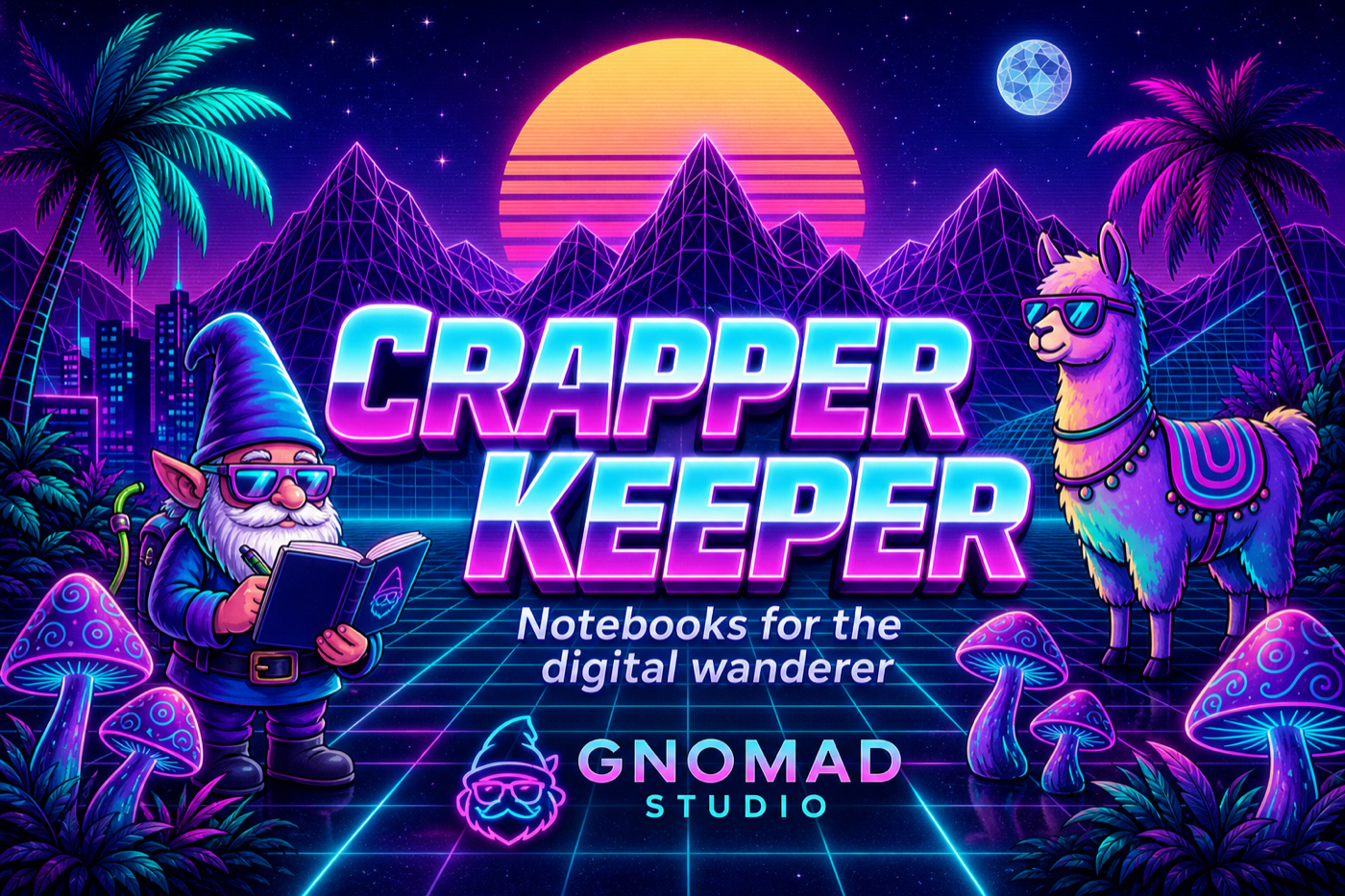 Crapper Keeper Play/App feature graphic with neon landscape